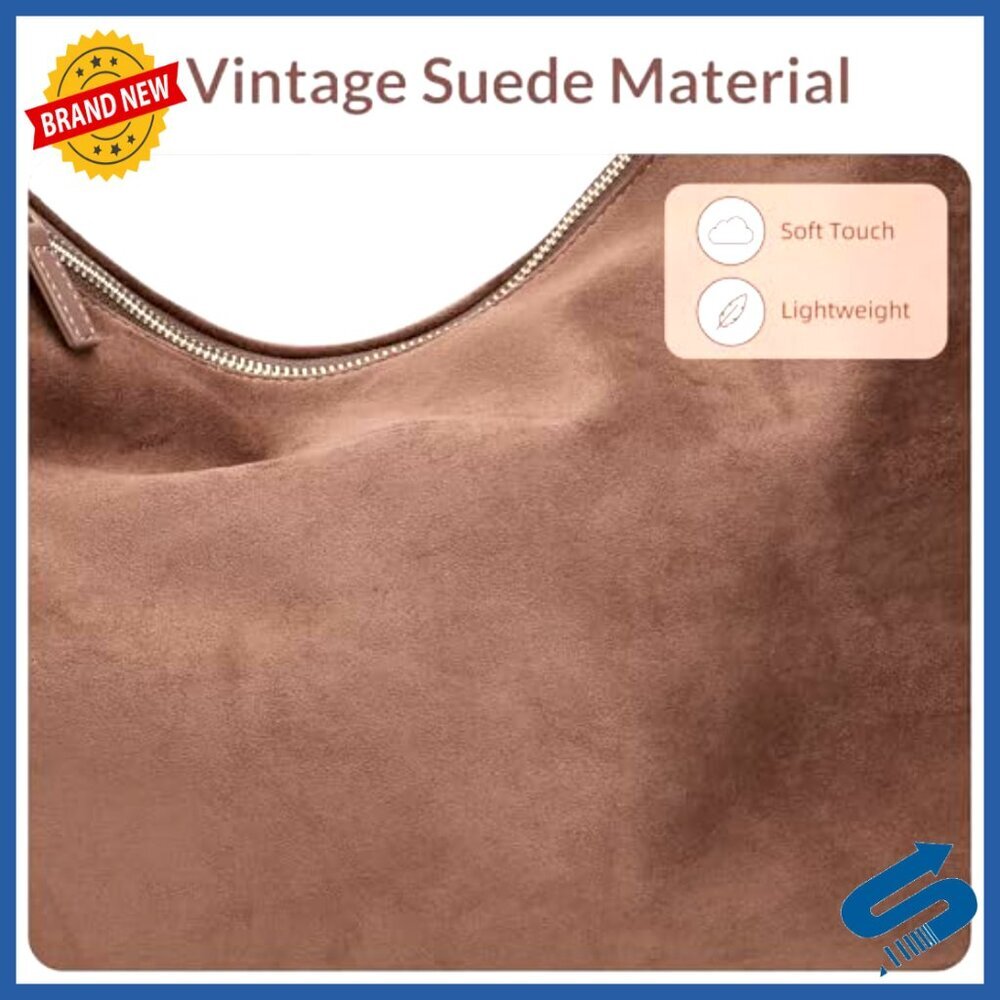 Suede Hobo Bag with Adjustable Strap, 5 Pockets, Casual Tote Purse - Picture 6 of 7